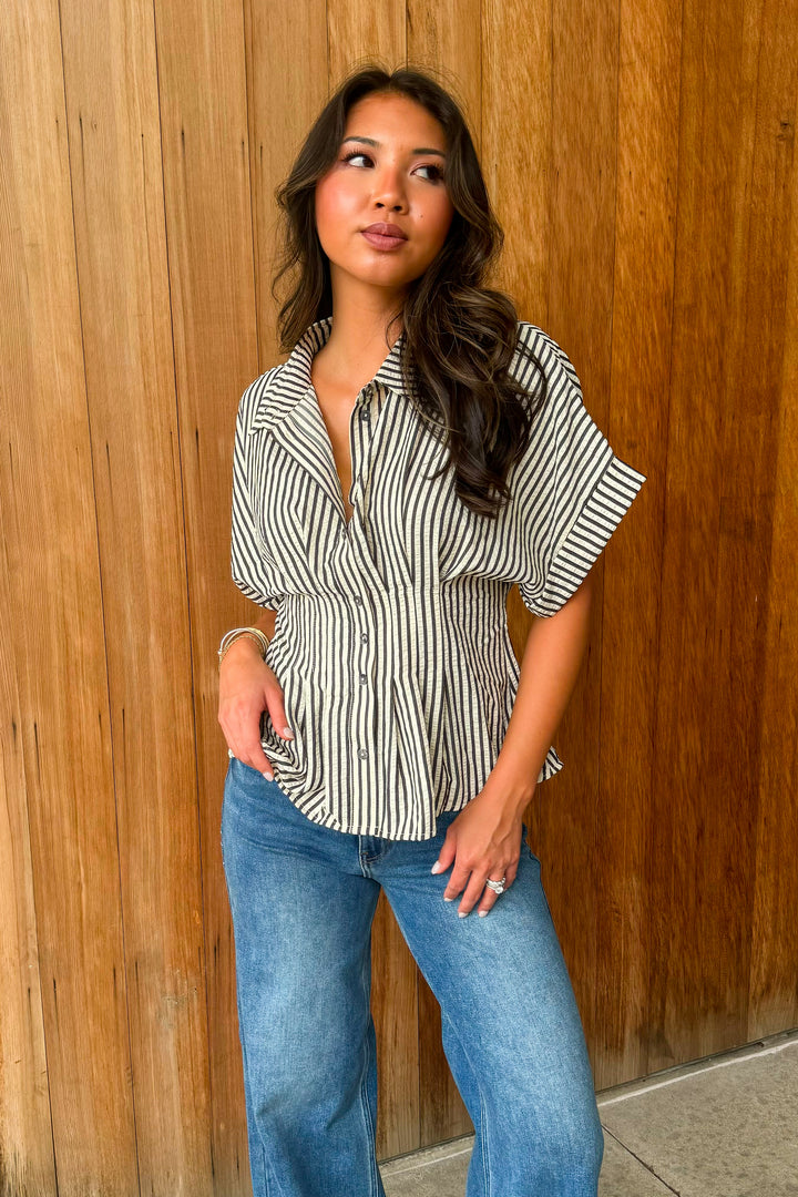 A New Light Striped Top- Black