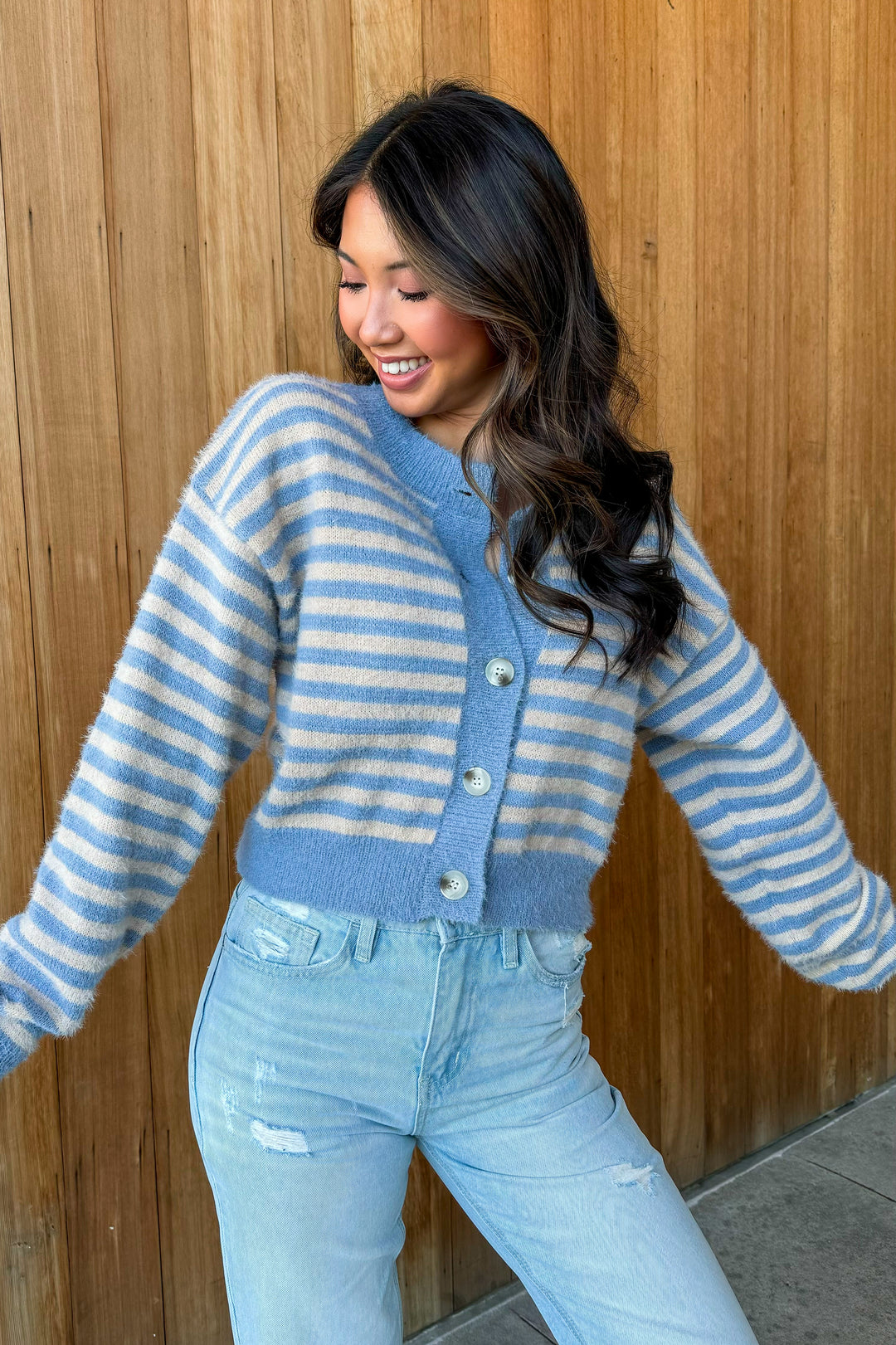 In a Daze Light Blue Striped Cardigan