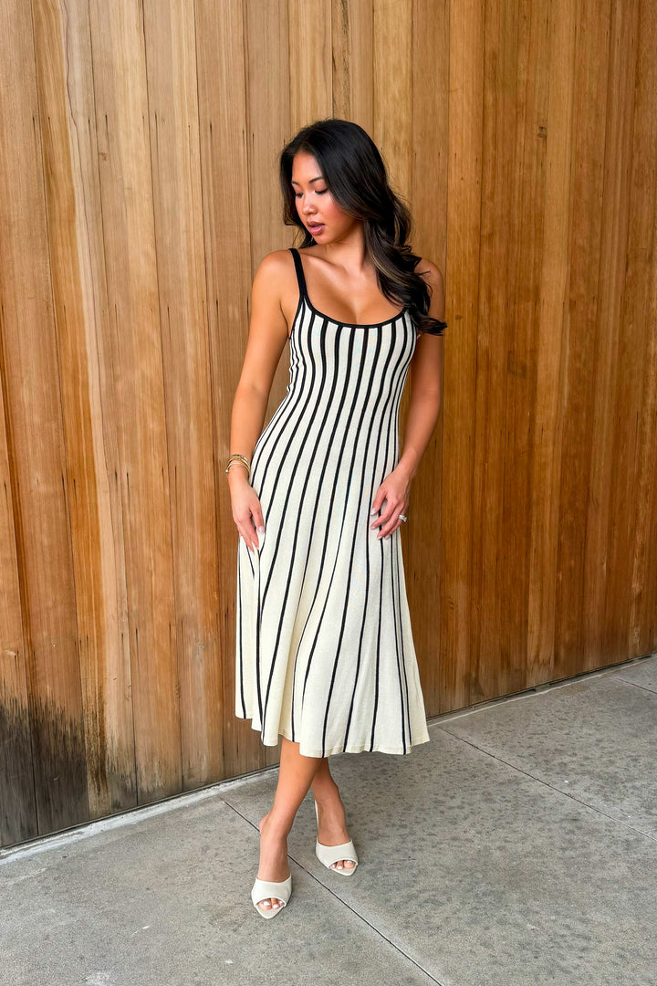 Effortless Style Striped Knit Dress- Cream