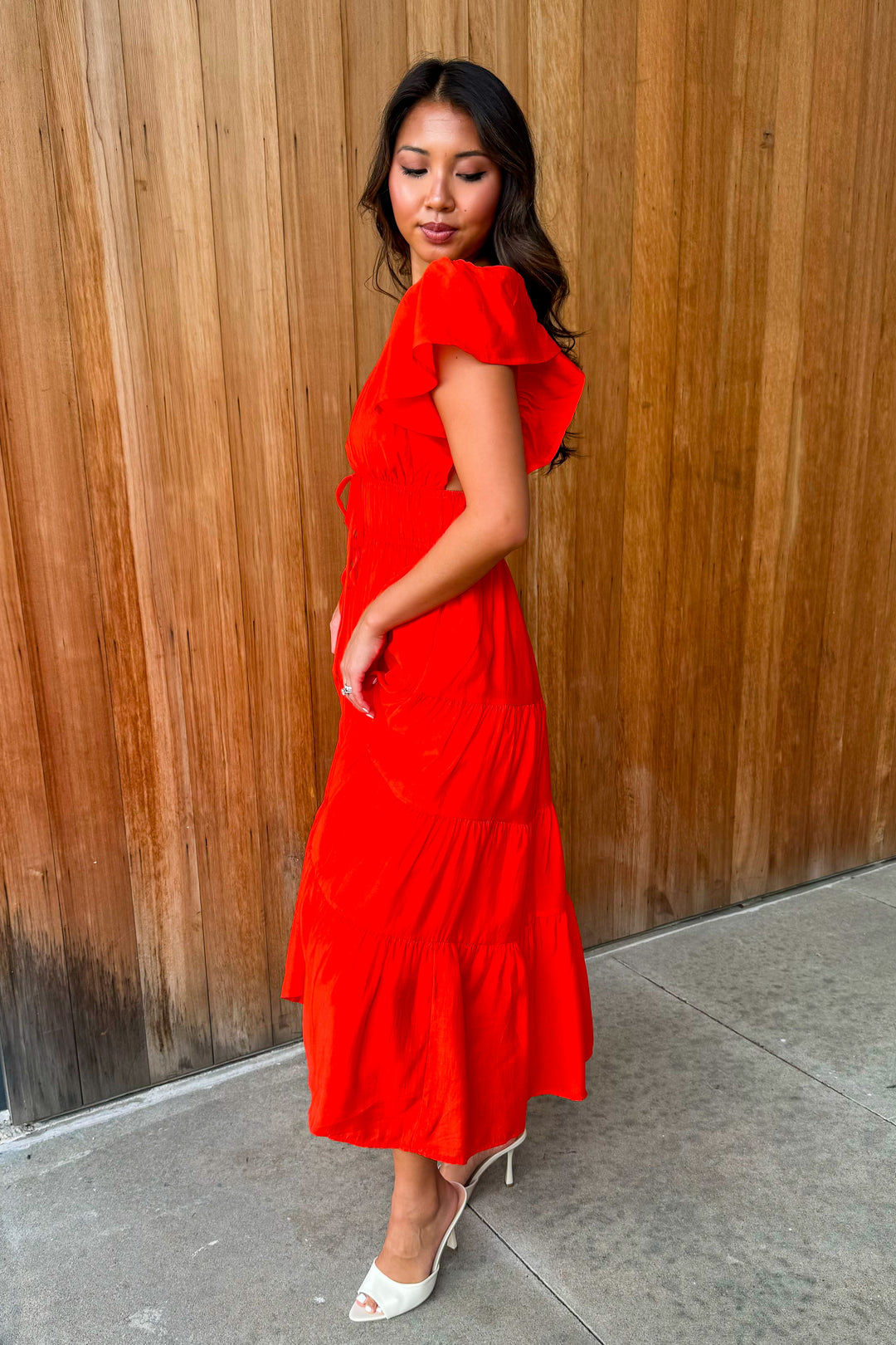 Graceful Movements Tomato Red Midi Dress