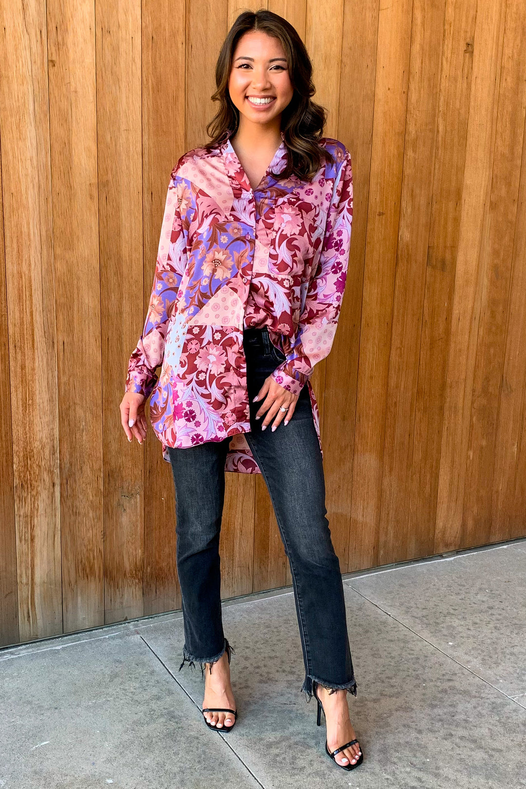 Bold Touch Plum Satin Button Down Top