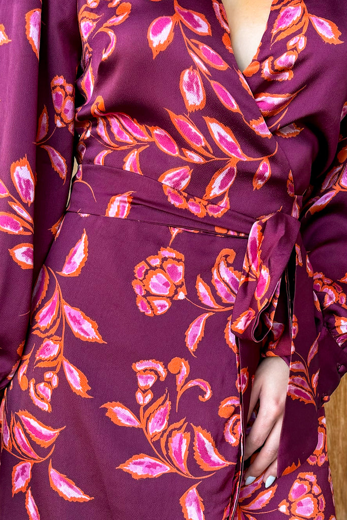Sleek Vision Ruby Wine Wrap Midi Dress