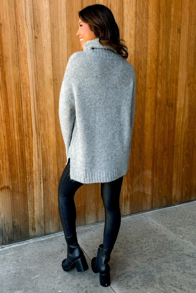 Chilly Moment Heather Grey Turtleneck Sweater