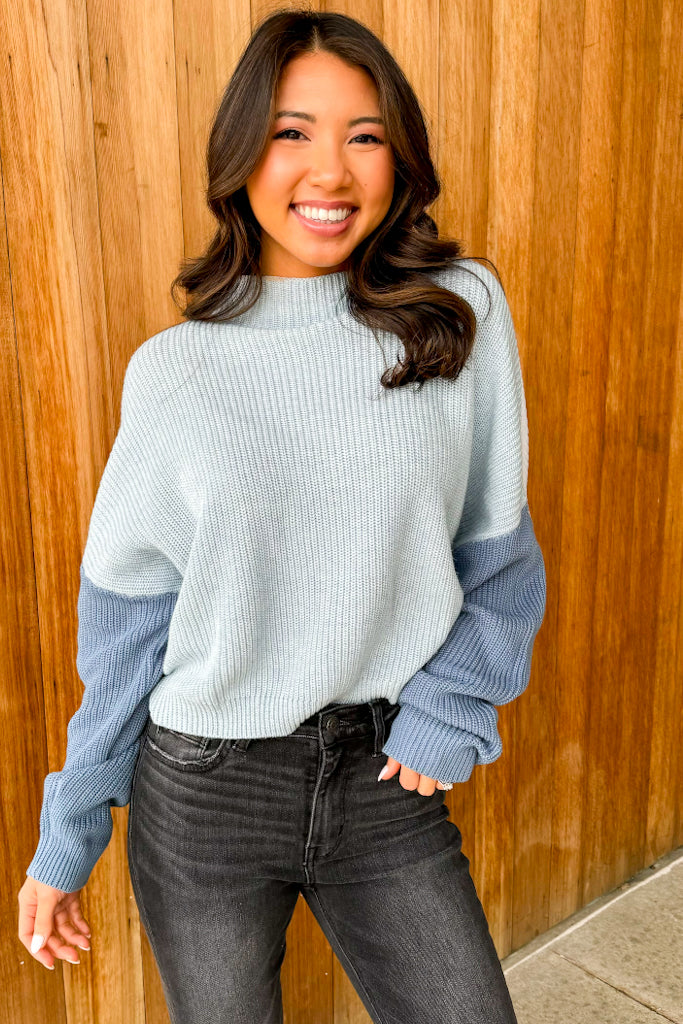 Snow Day Blue Color Block Sweater