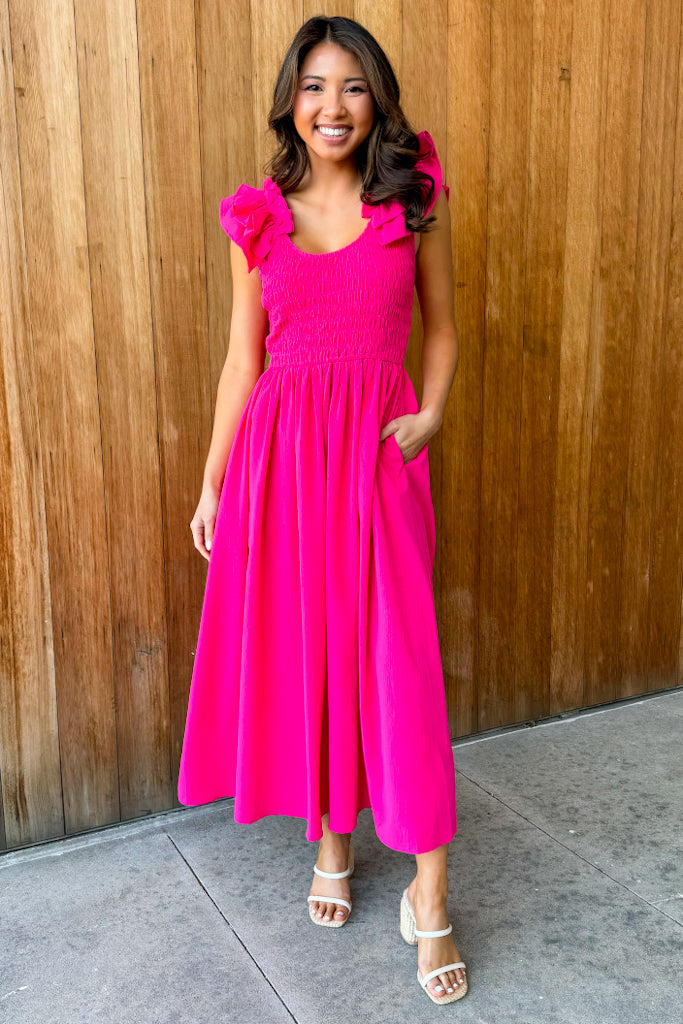 Southern Charm Hot Pink Midi Dress