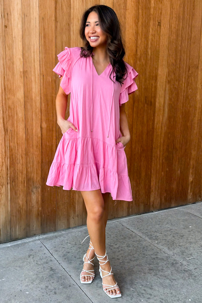 Sparks Fly Pink Ruffle Sleeve Mini Dress