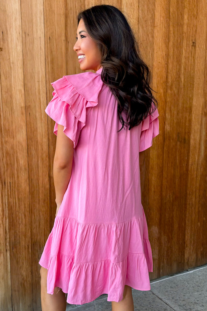 Sparks Fly Pink Ruffle Sleeve Mini Dress