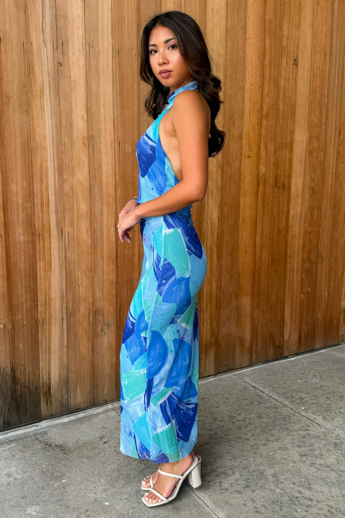 Mykonos Muse Blue Halter Maxi Dress