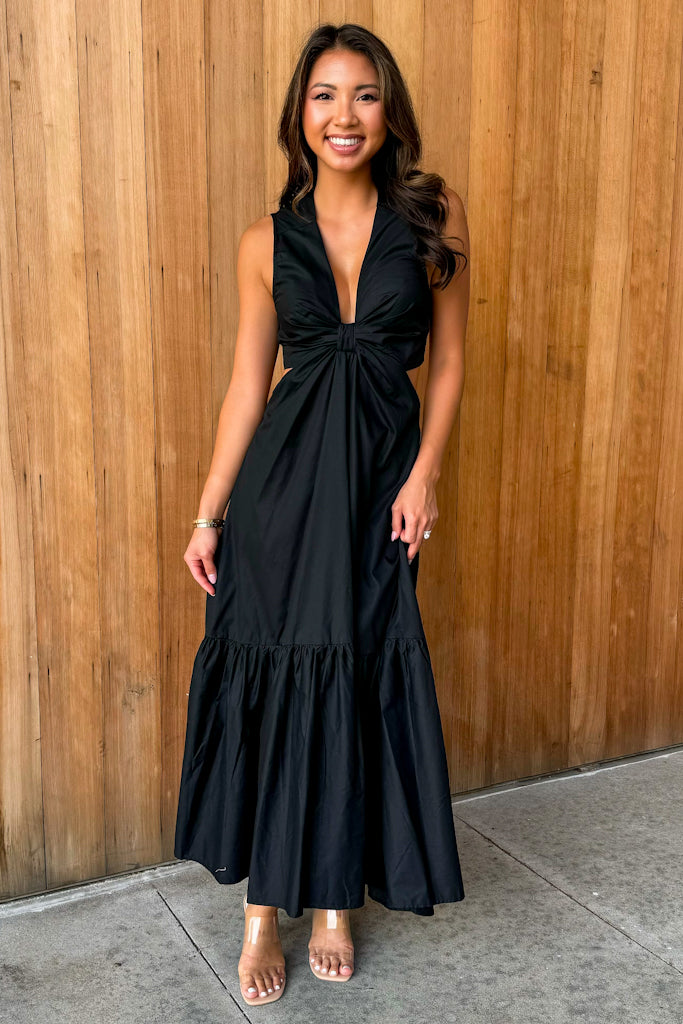 See The City Black Cutout Poplin Maxi Dress