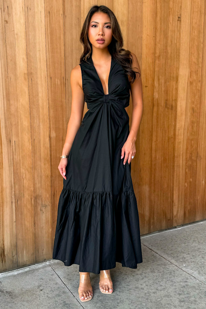 See The City Black Cutout Poplin Maxi Dress