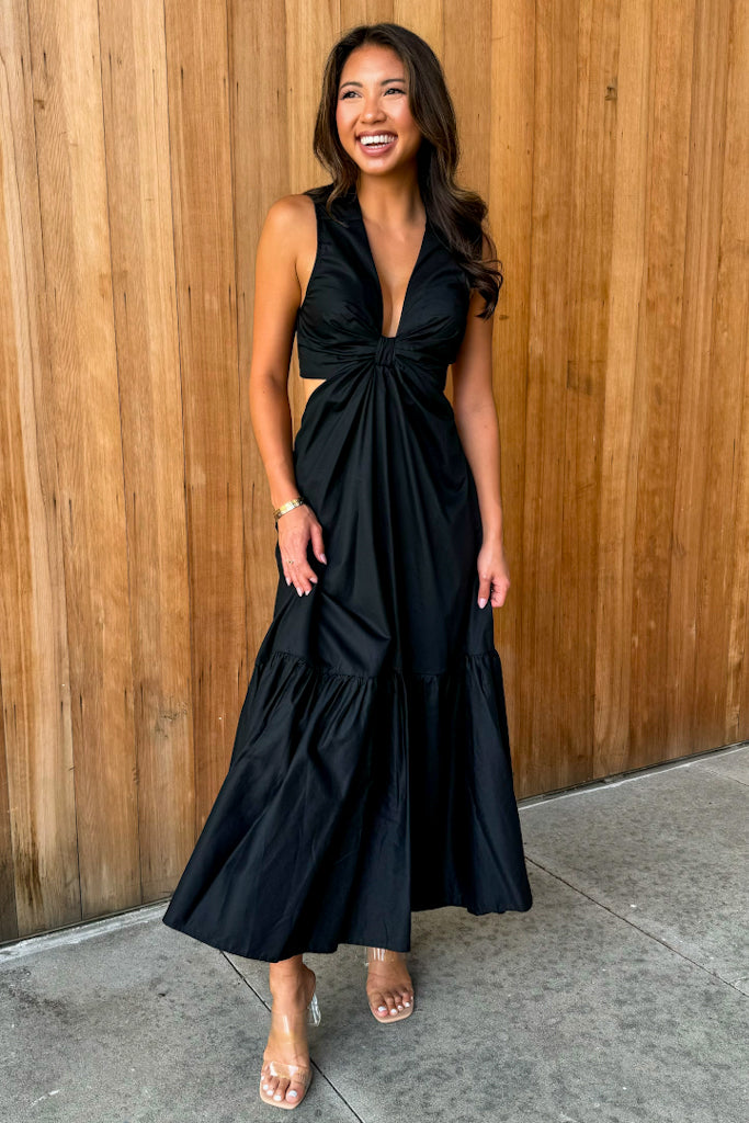 See The City Black Cutout Poplin Maxi Dress