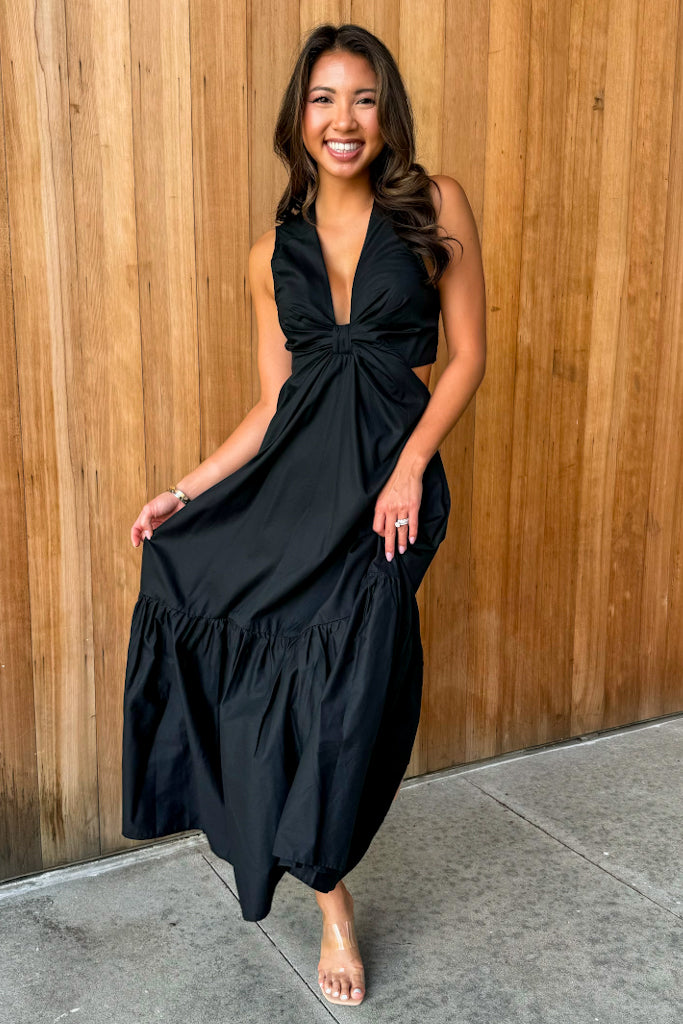 See The City Black Cutout Poplin Maxi Dress