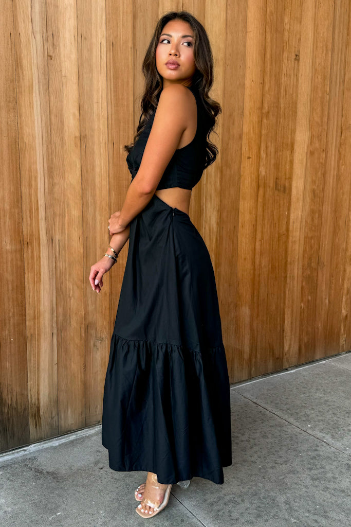 See The City Black Cutout Poplin Maxi Dress