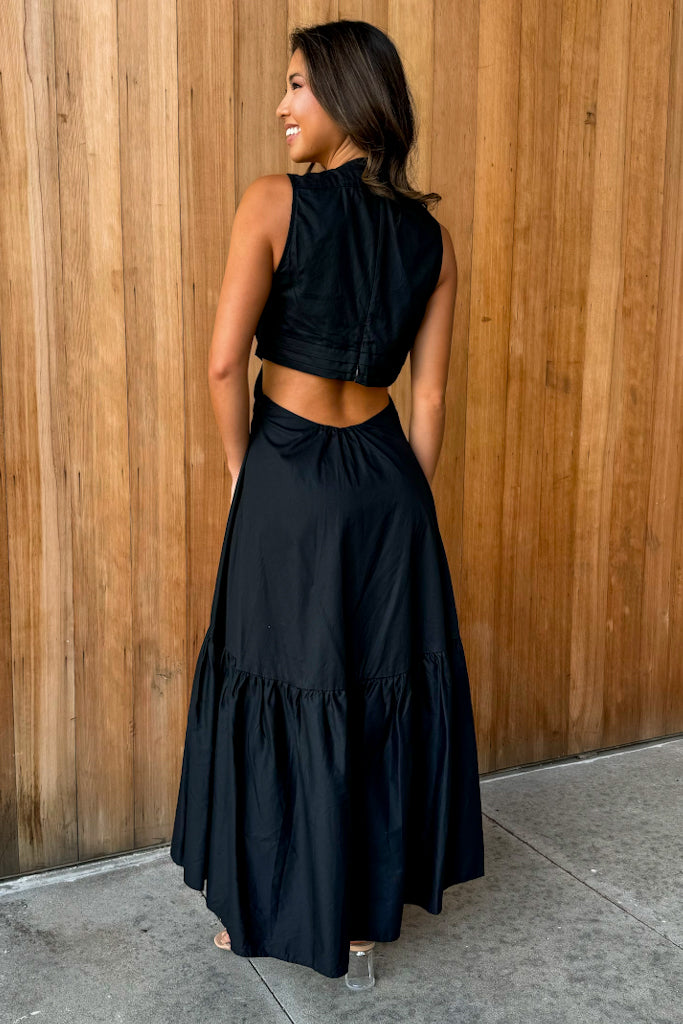 See The City Black Cutout Poplin Maxi Dress