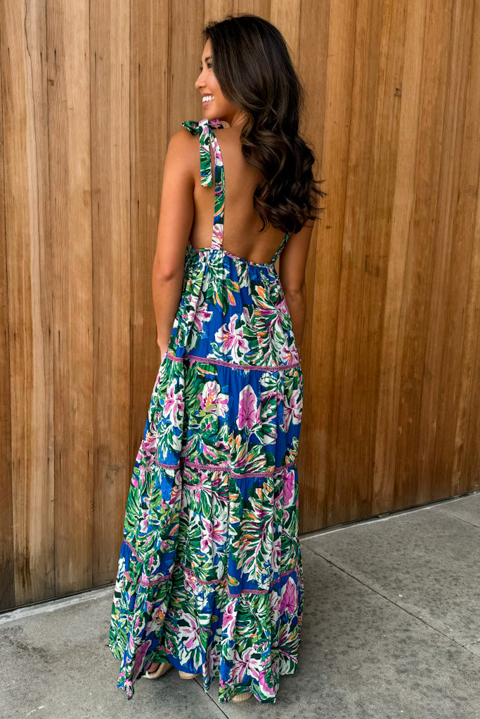 Enchanting Beauty Oceanic Floral Tiered Maxi Dress