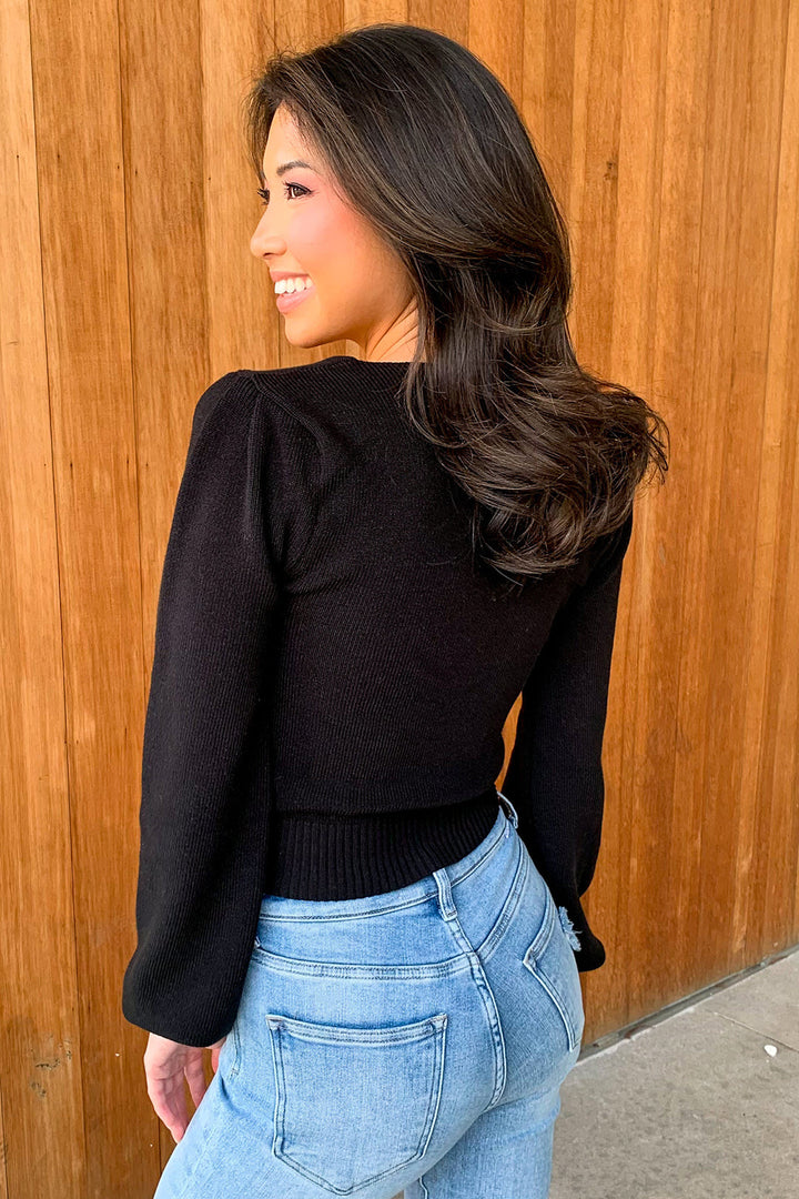 Fresh Perspective Black Square Neck Knit Top