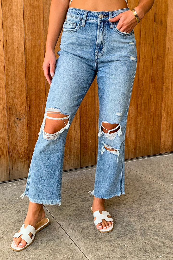 Flying Monkey: Ready For The Weekend Light Wash Distressed High Rise Denim