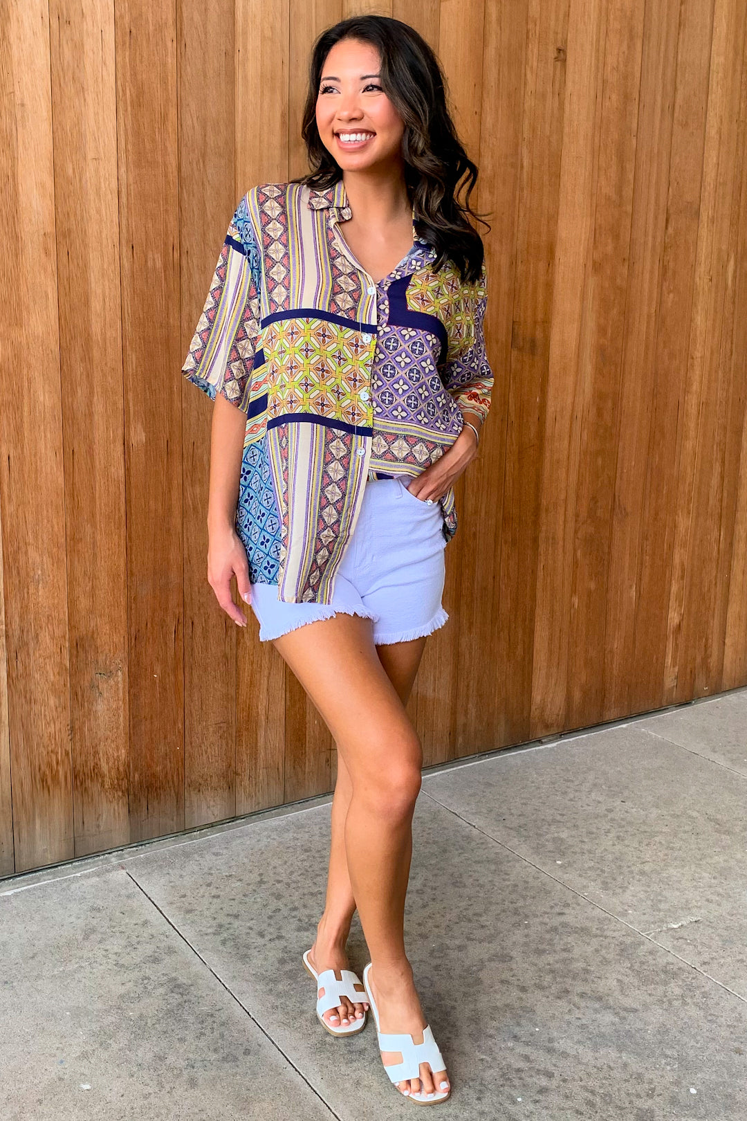 Classic Cool Patch Pattern Short Sleeve Top