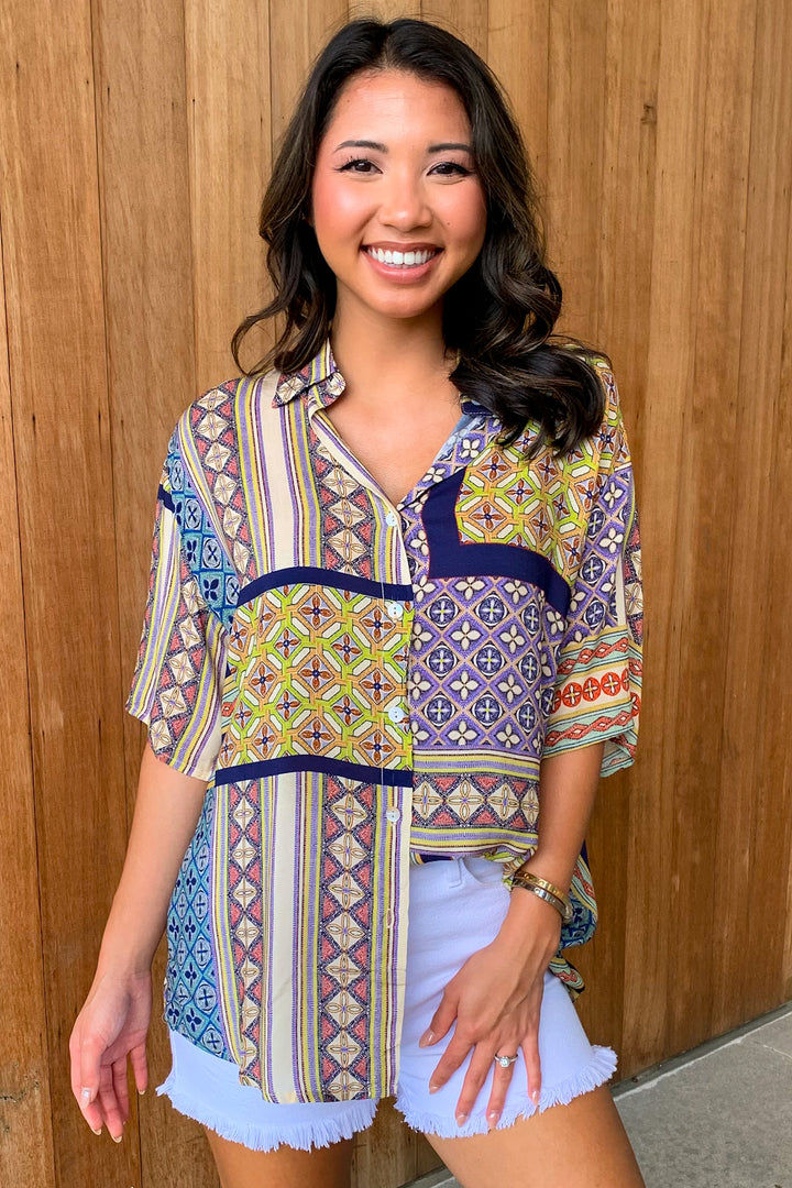 Classic Cool Patch Pattern Short Sleeve Top