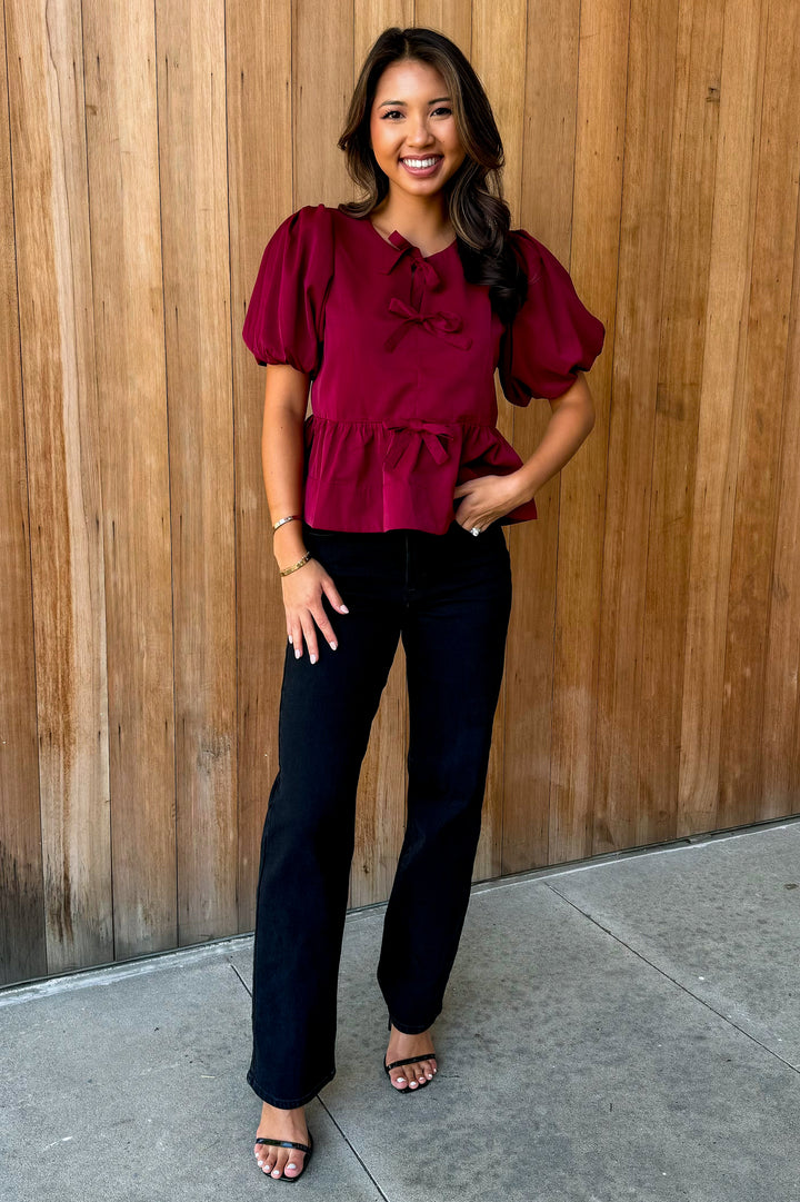 Adore you Burgundy Bow Top