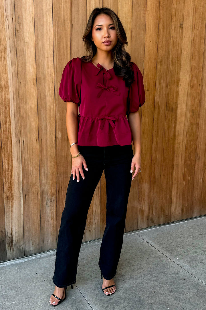 Adore you Burgundy Bow Top