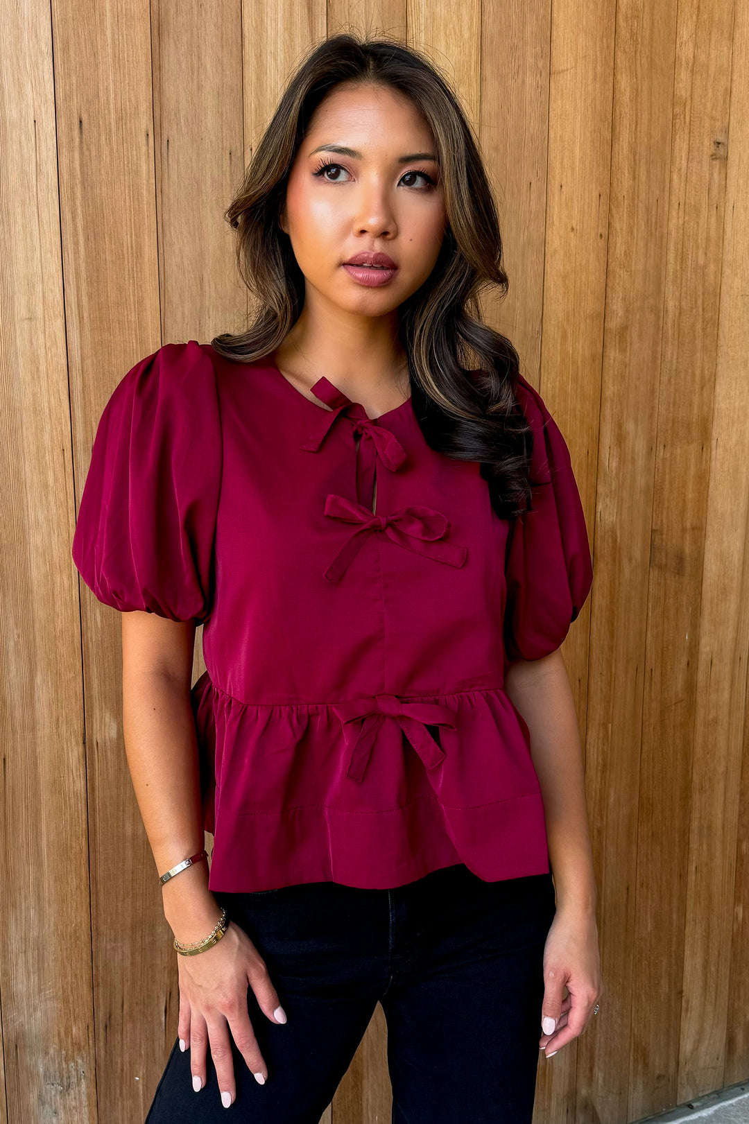 Adore you Burgundy Bow Top