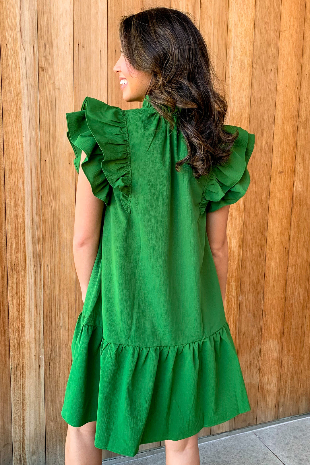 Divine Darling Amazon Green Ruffle Sleeve Dress