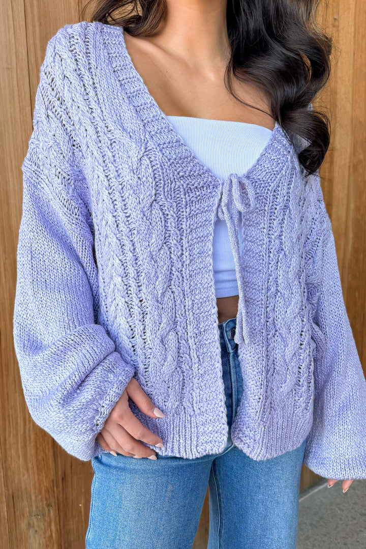 Winter Cutie Lavender Tie Front Sweater