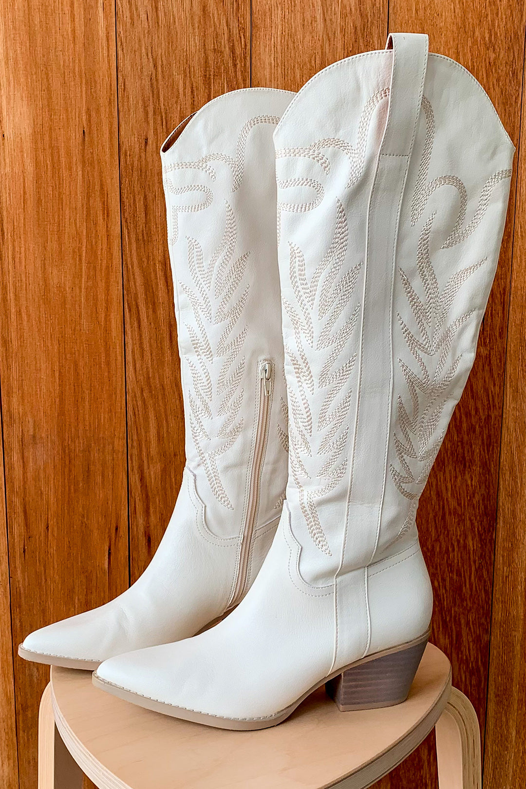 Samara White Embroidered Western Boot